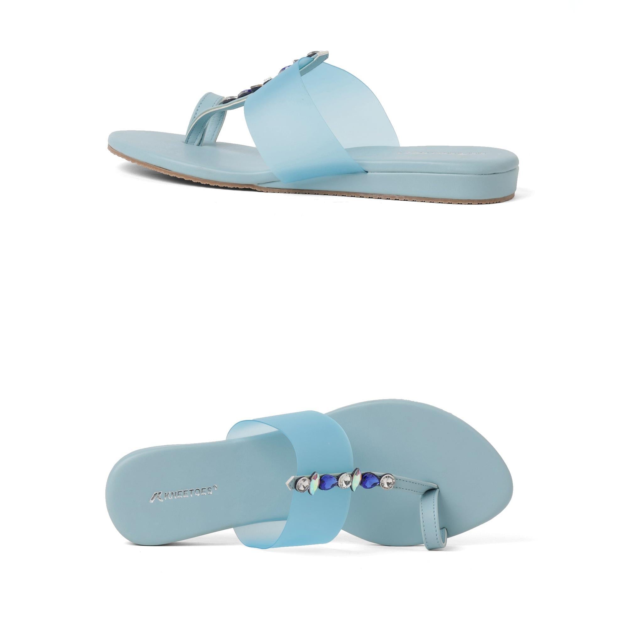 Sparkly Light-Blue Casual One-Toe Sandals