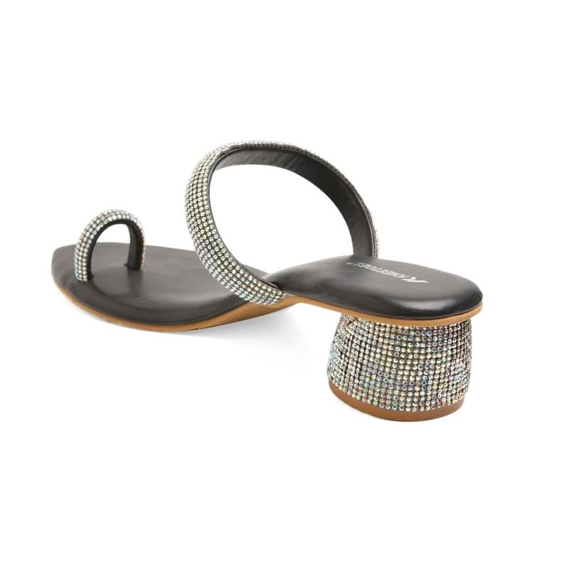 Twinkle Studs Black Cylindrical Heel Sandals