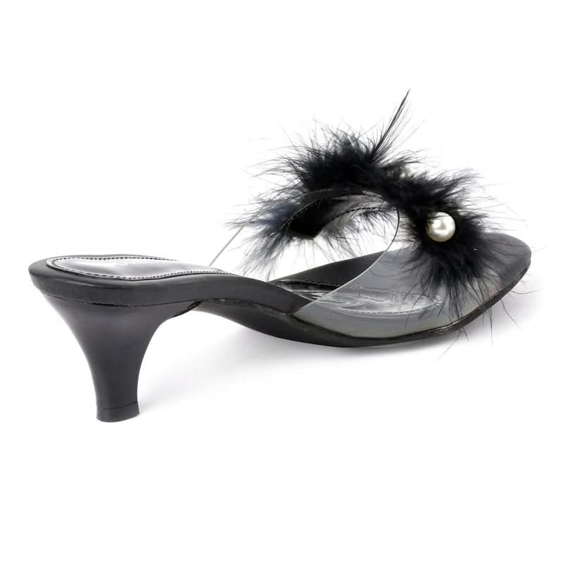 Black Soft Fur pearl Kitten Heels