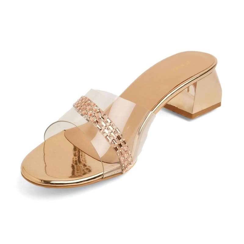 Sparkly Rose-Gold Block Heel Sandals