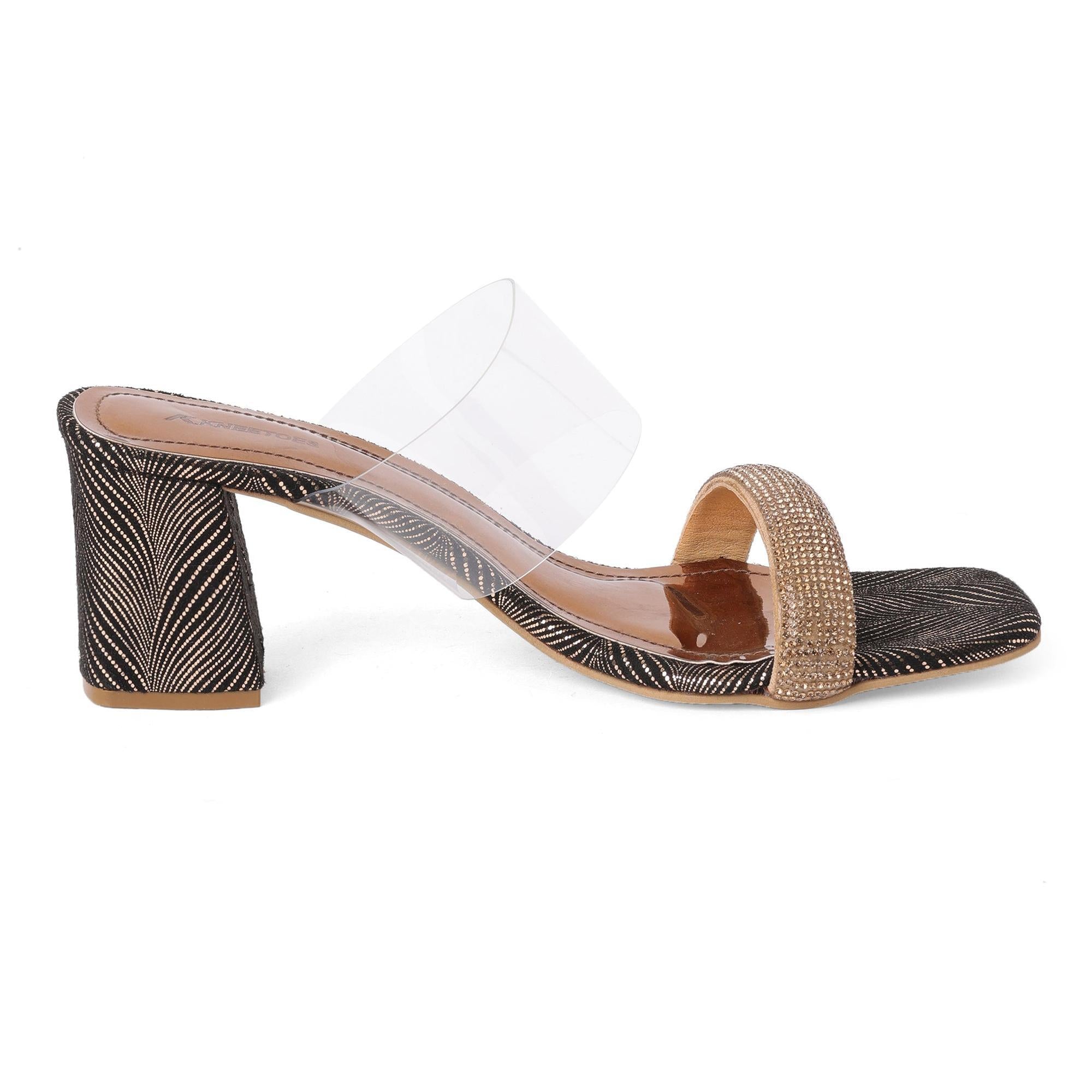 Sparkly Bronze Stone-work Block Heels