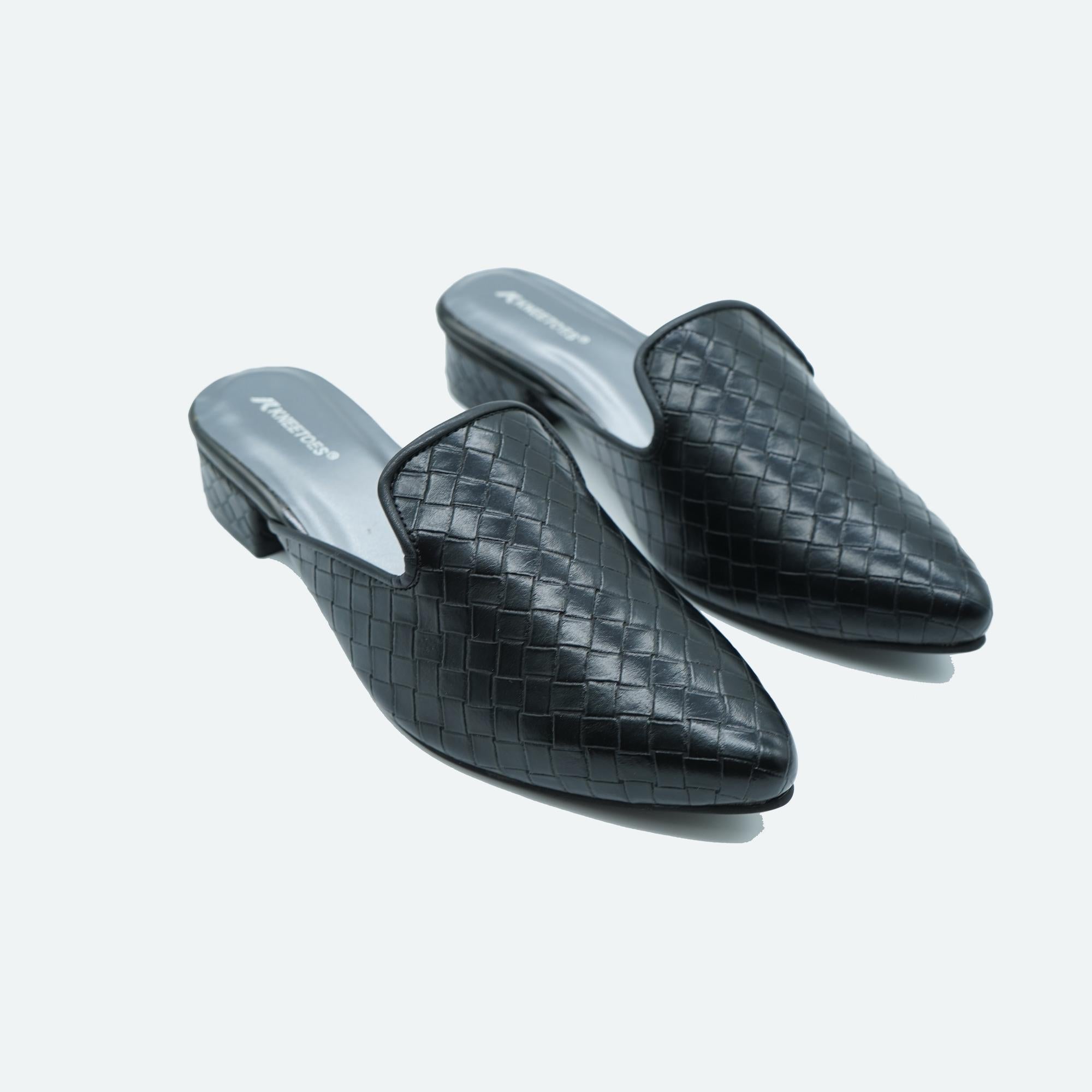 Bold Black Textured Mule Sandals