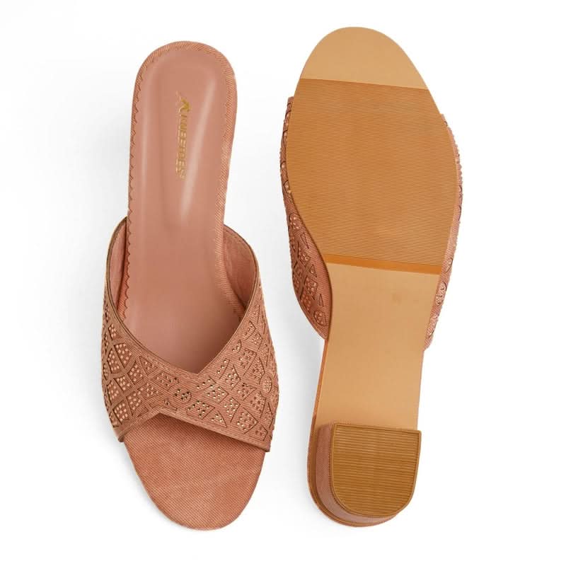 Dazzling Stone-work Block Heel Sandals