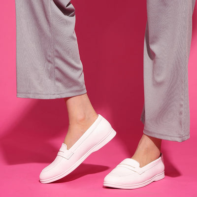 White Round-Toe Penny-Loafers