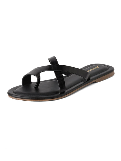 Sleek Black Cross Strap Flats