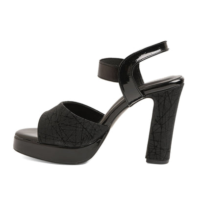 Exquisite Shimmery Black Chunky Heels Sandals For Wedding Wear