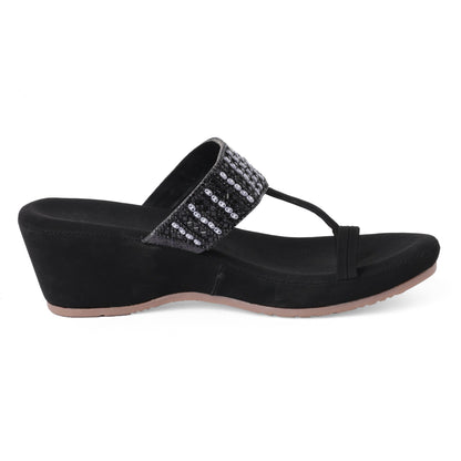 Elegant Zari Gold Wedge Heel Sandals For Wedding Wear