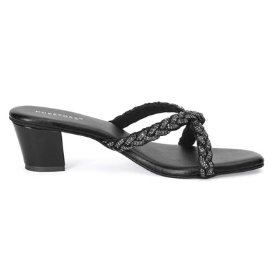 Embellished Black Open-Toe Sandals