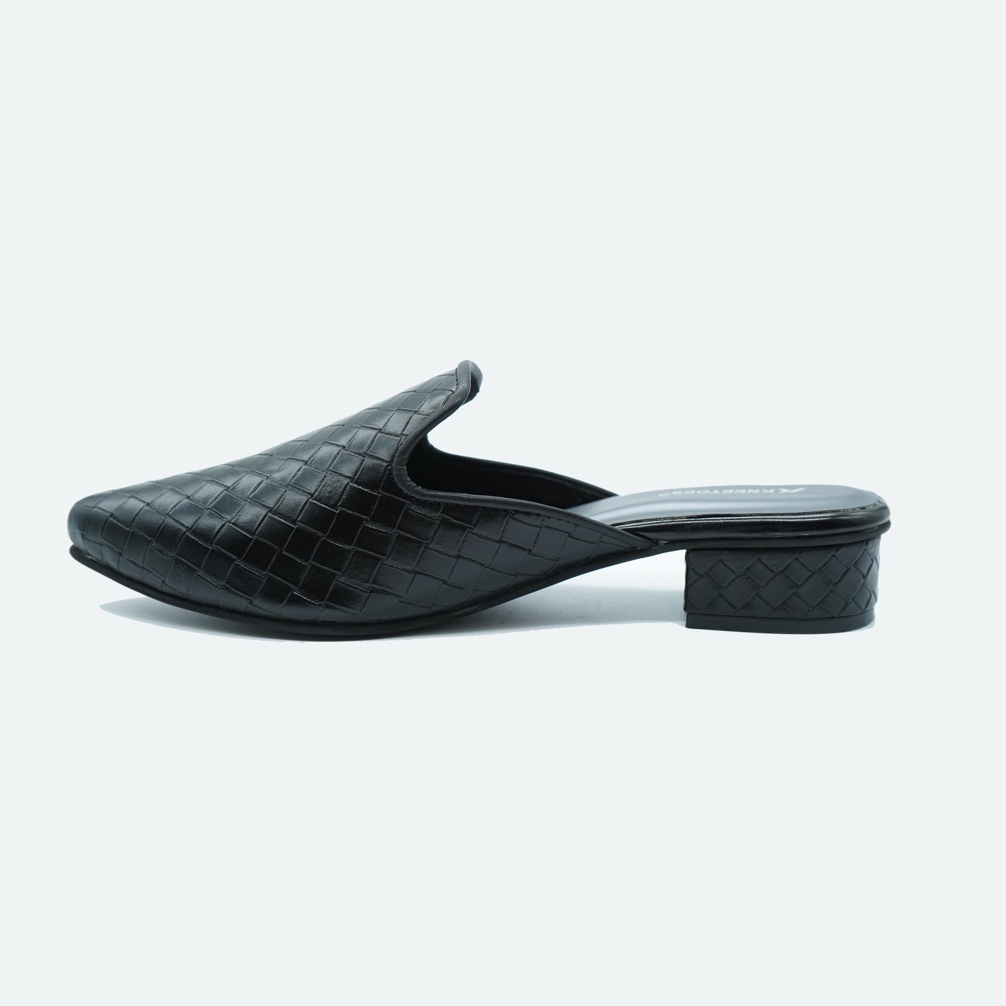Bold Black Textured Mule Sandals
