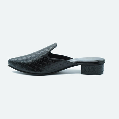 Bold Black Textured Mule Sandals