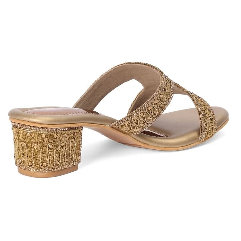 Embellished Bronze Block Heel Sandals
