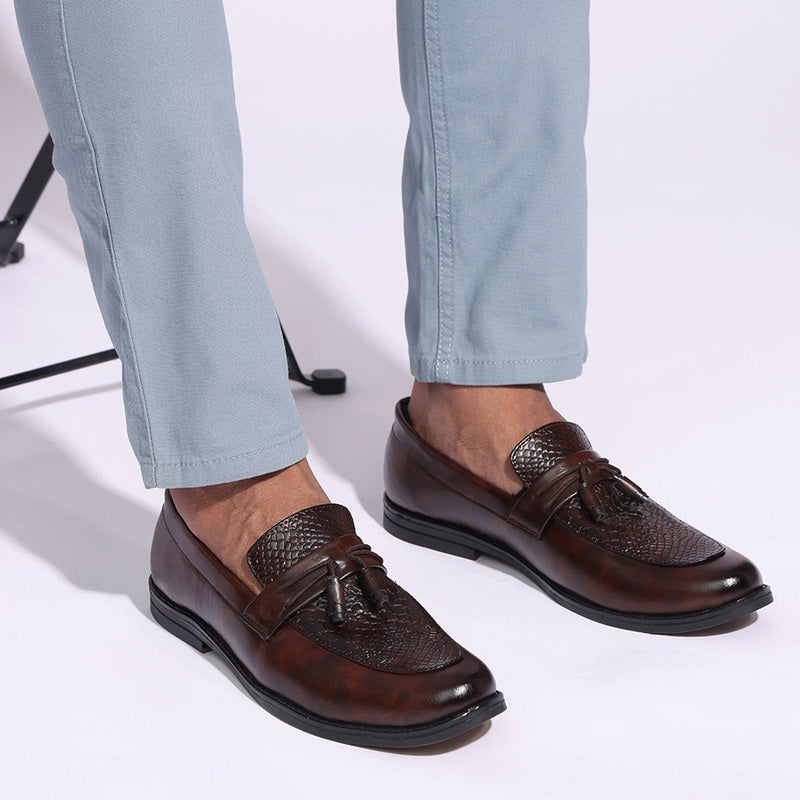 Luxe Textured Leather Loafers with Tassels