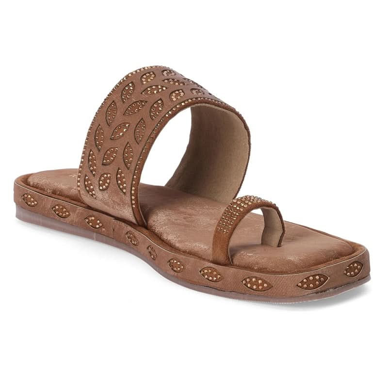 Tan Studded Toe-Loop Flats