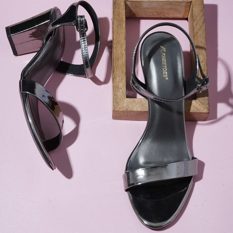 Sparkly Metallic Block Heel Sandals