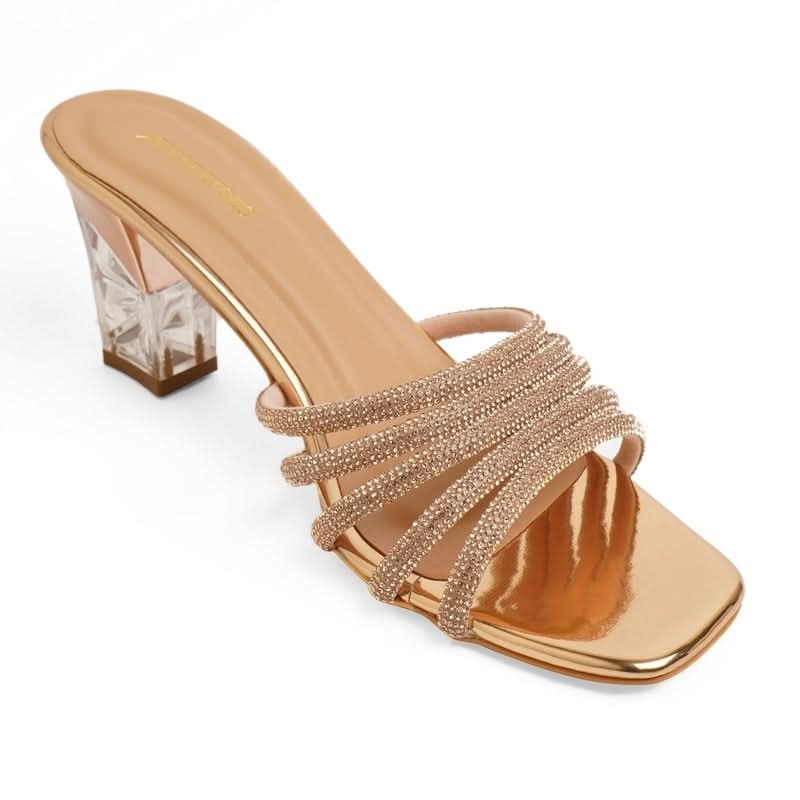 Sparkly Stone-work Block Heel Sandals