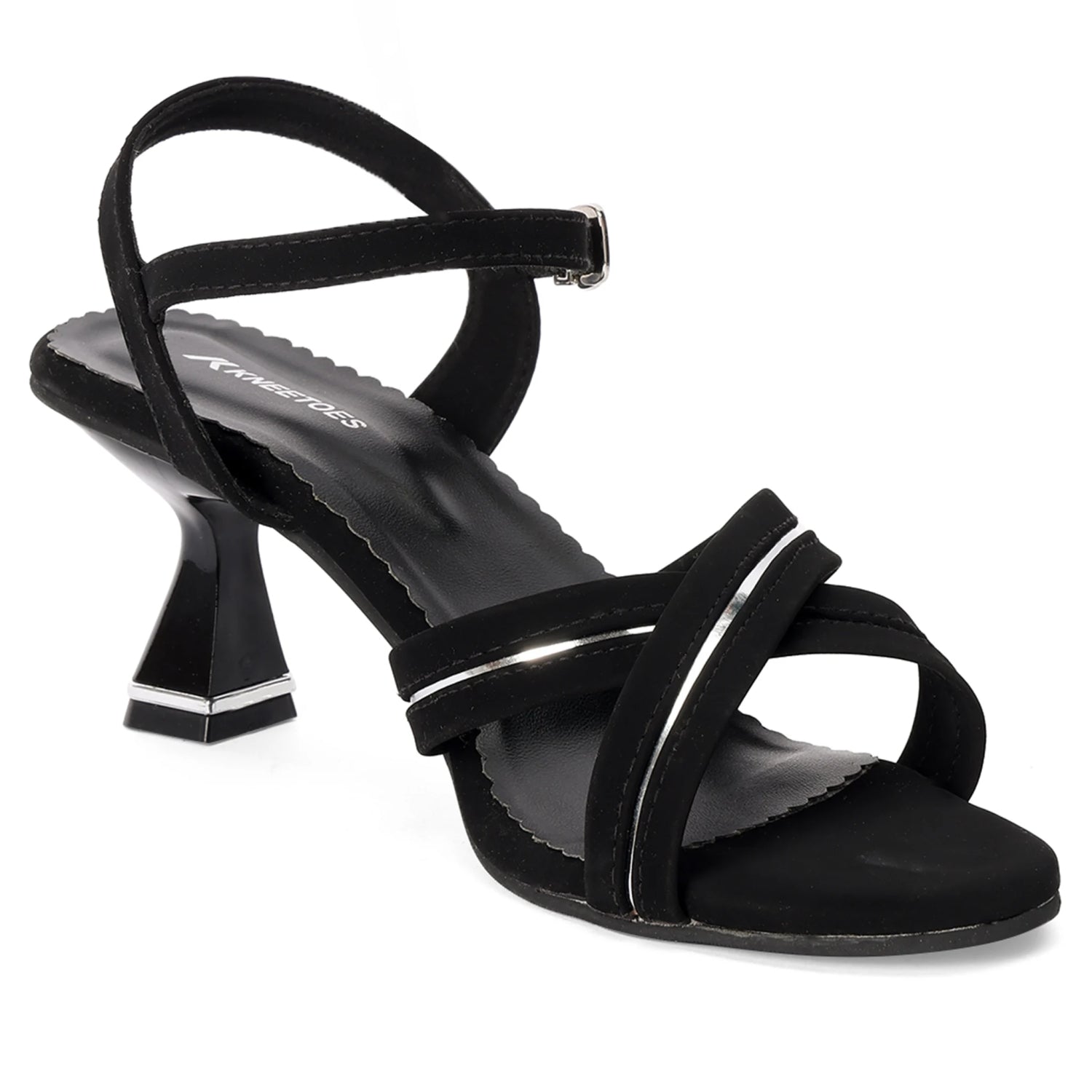 Black Spool Heel Open-Toe Sandals