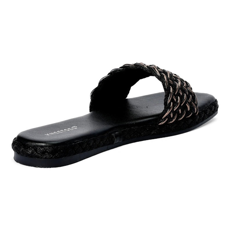 Black Metallic Weave Slip-Ons
