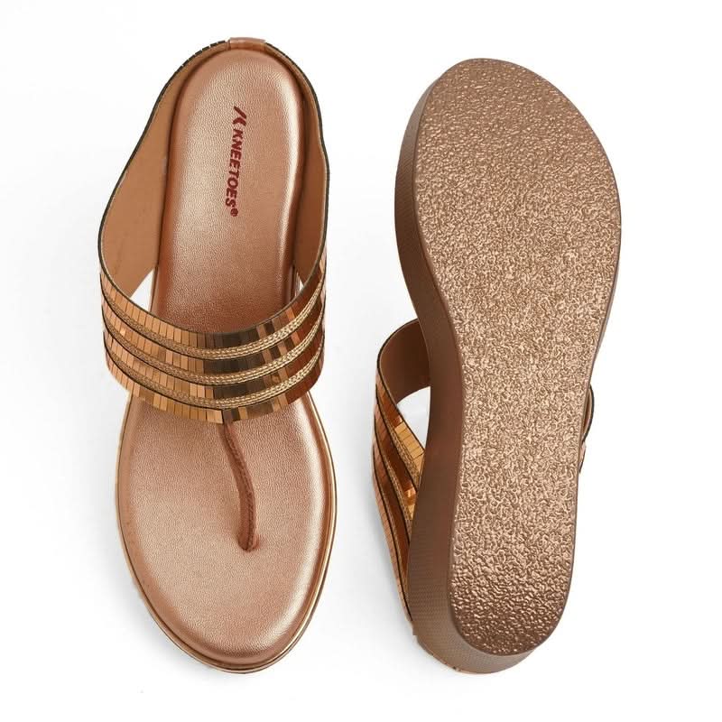 Sparkly Gold Wedge T-Strap Sandals