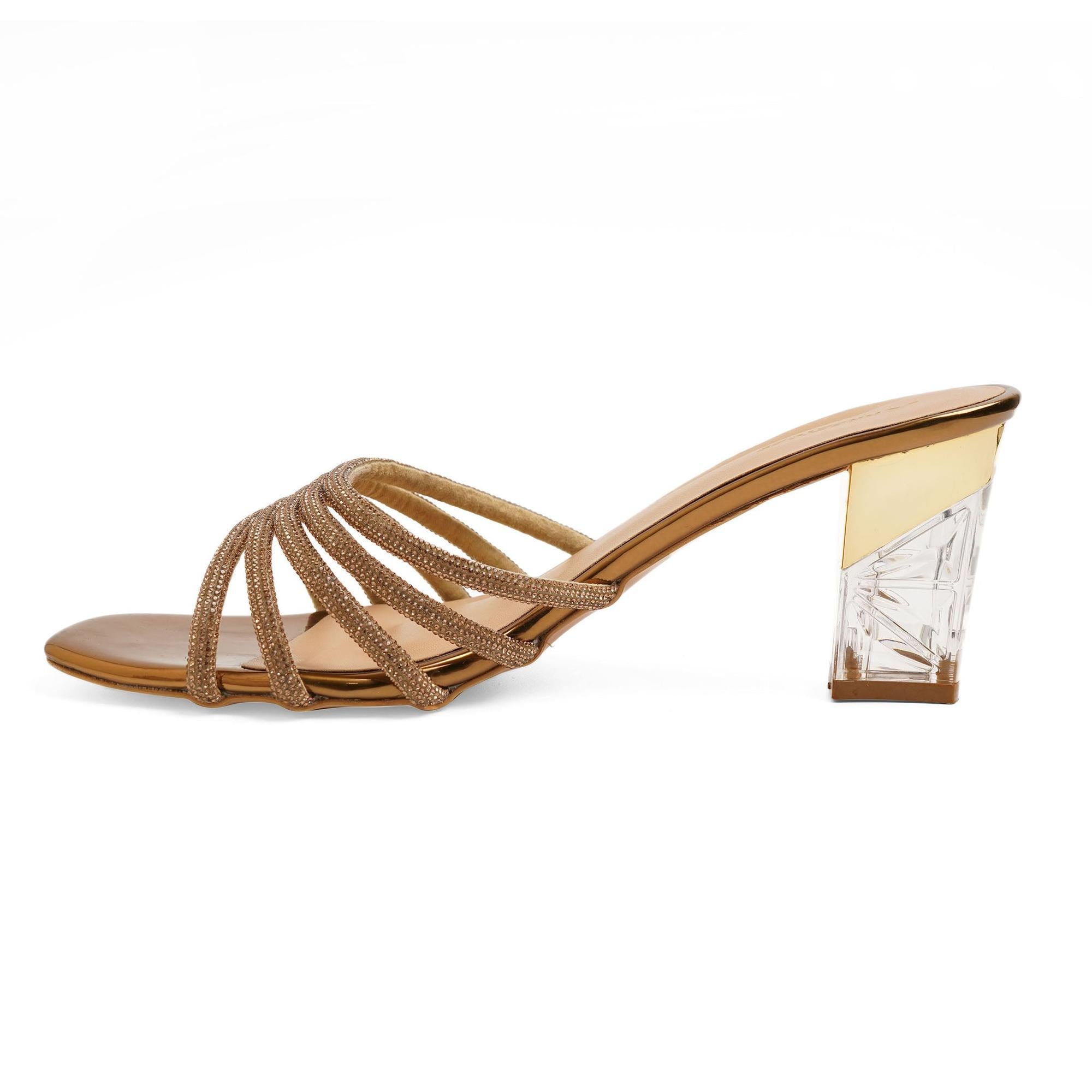 Sparkly Bronze Stone-work Block Sandals