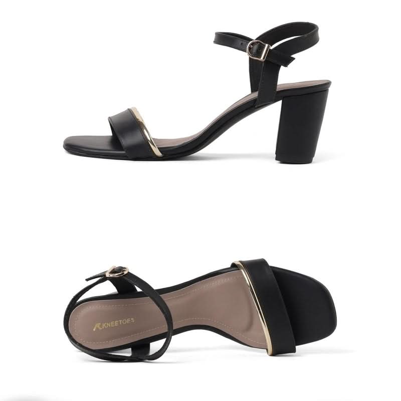 Black Ankle-Strap Block Heel Sandals
