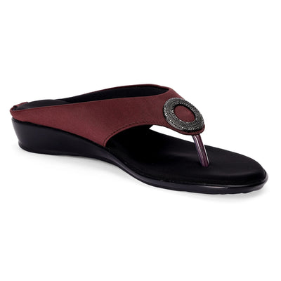 Versatile Maroon Wedge Heel Thong Sandals