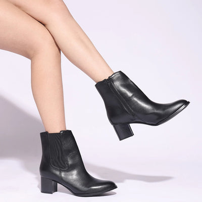Comfortable Black Block Heel Beatle Boots