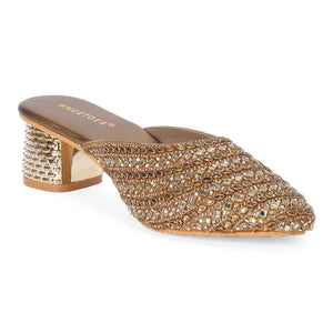 Bronze Innovative Cylinderical Heel Mules