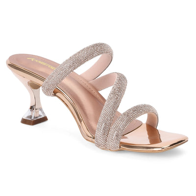 Embellished Rose-Gold Stylish Square-Toe Sandals