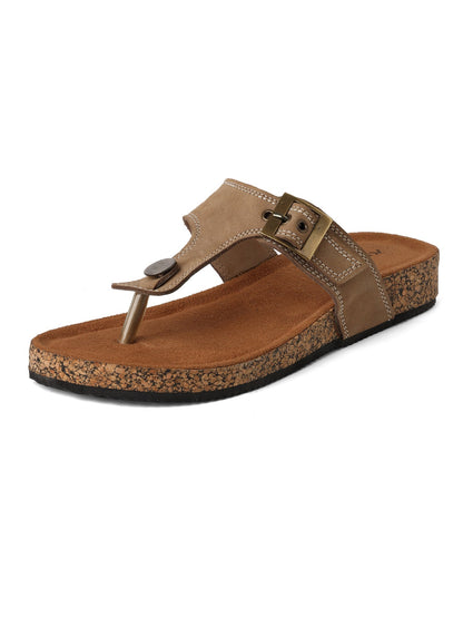 Beige Genuine Leather Sandal