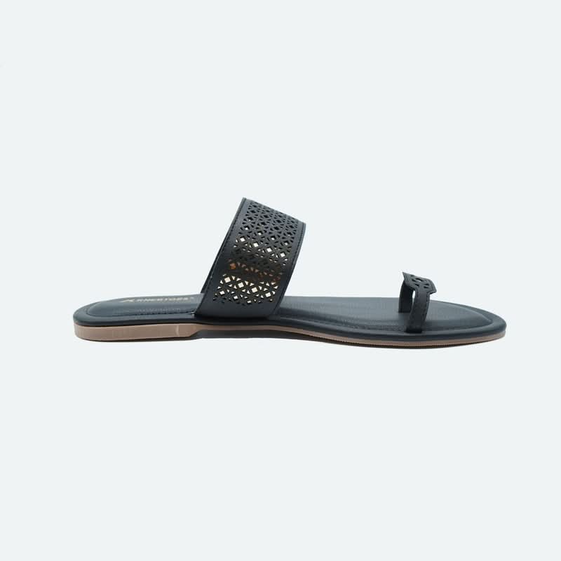 Black Laser-Cut One-Toe Sandals