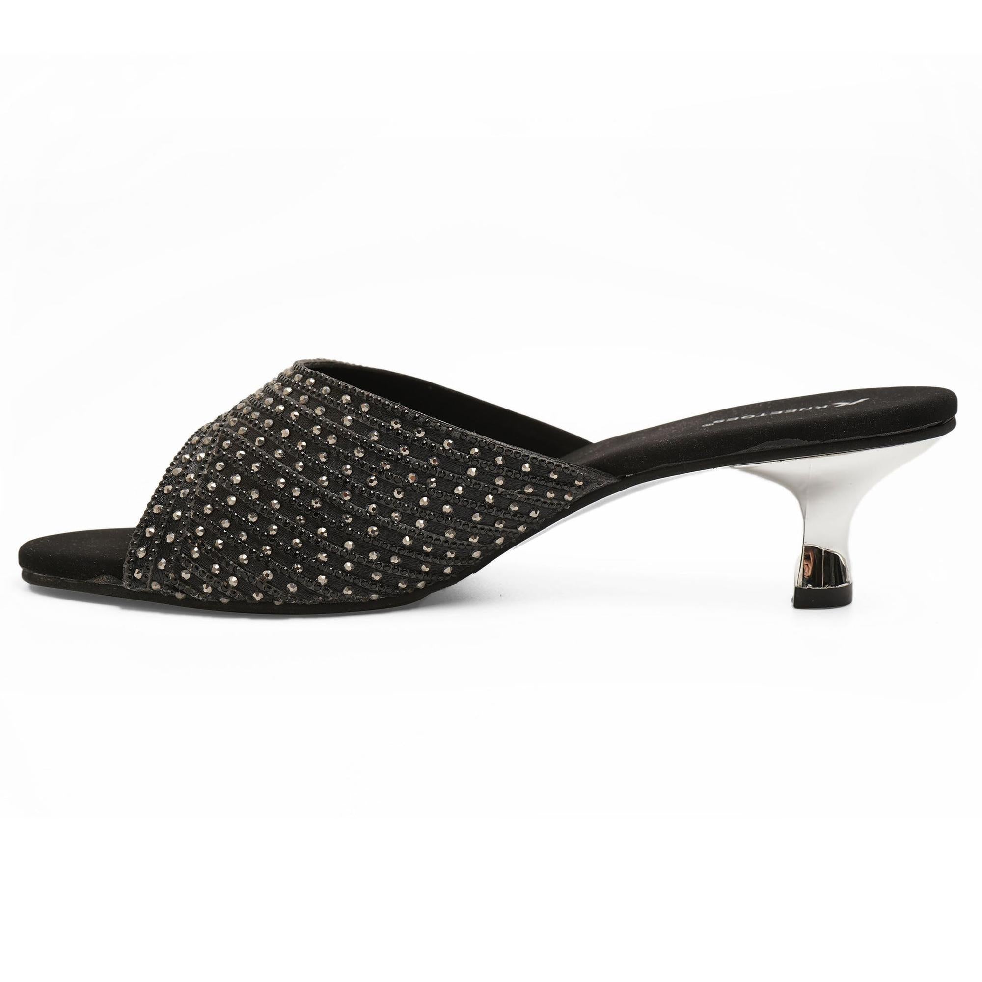 Sparkle Studs Black Kitten Heel Sandals