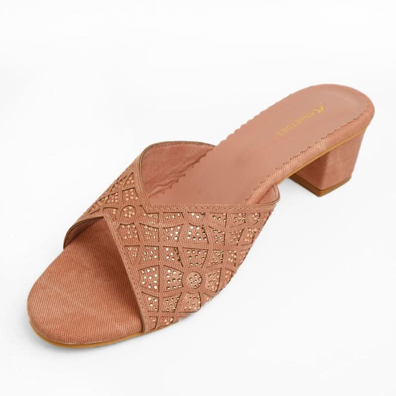 Dazzling Stone-work Block Heel Sandals