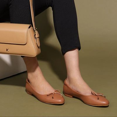Comfortable Tan Block Heel Ballerinas