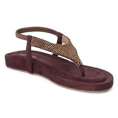 Rhinestone Embellished Maroon Thong Sandals