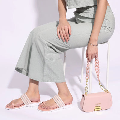 Pink Embellished One-Toe Sandals