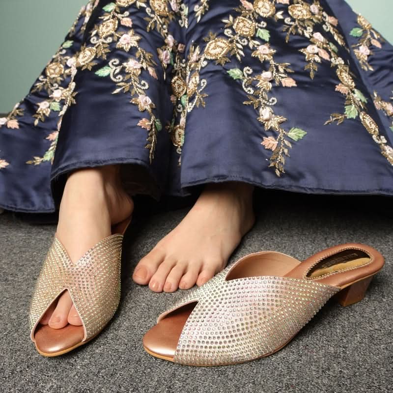 Crystalshine Rose Gold Block Sandals
