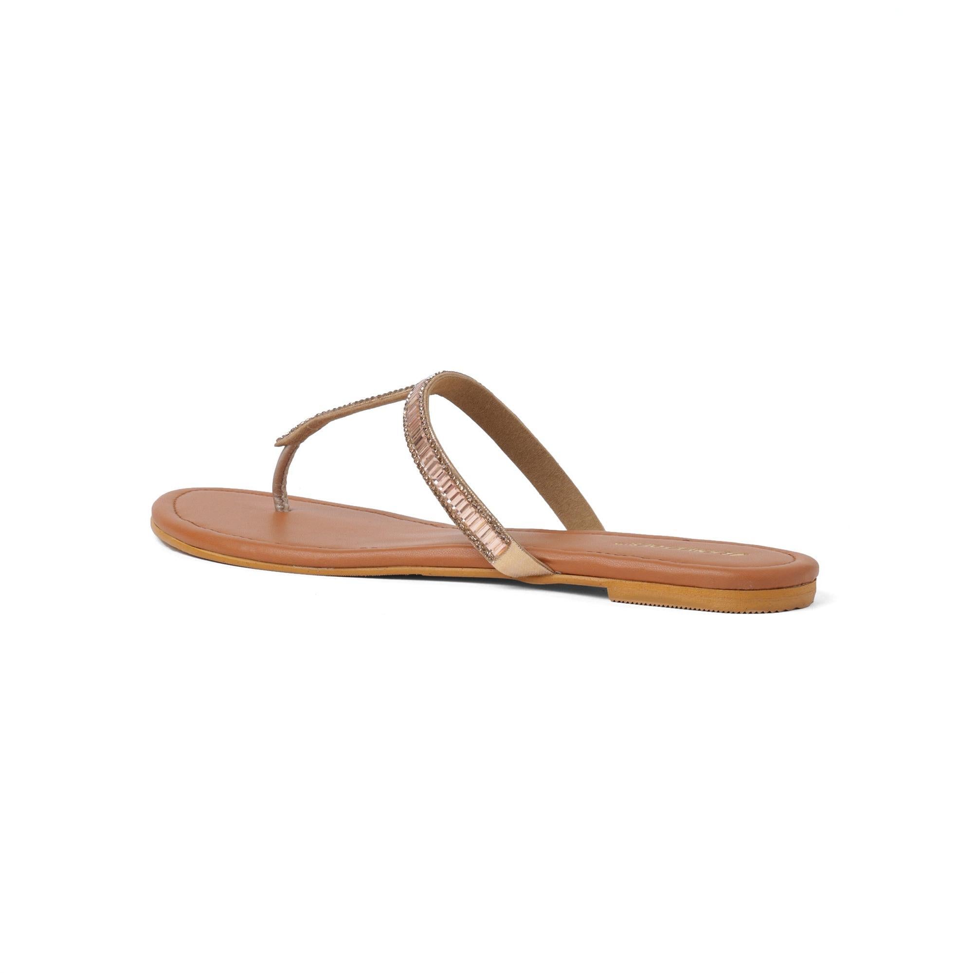 Gemglow Rose Gold Embellished T-Strap Sandals