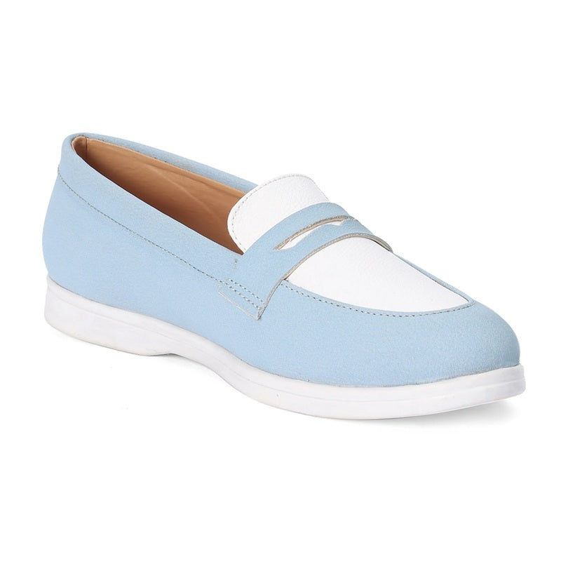 Color-Block Blue Round-Toe Penny-Loafers