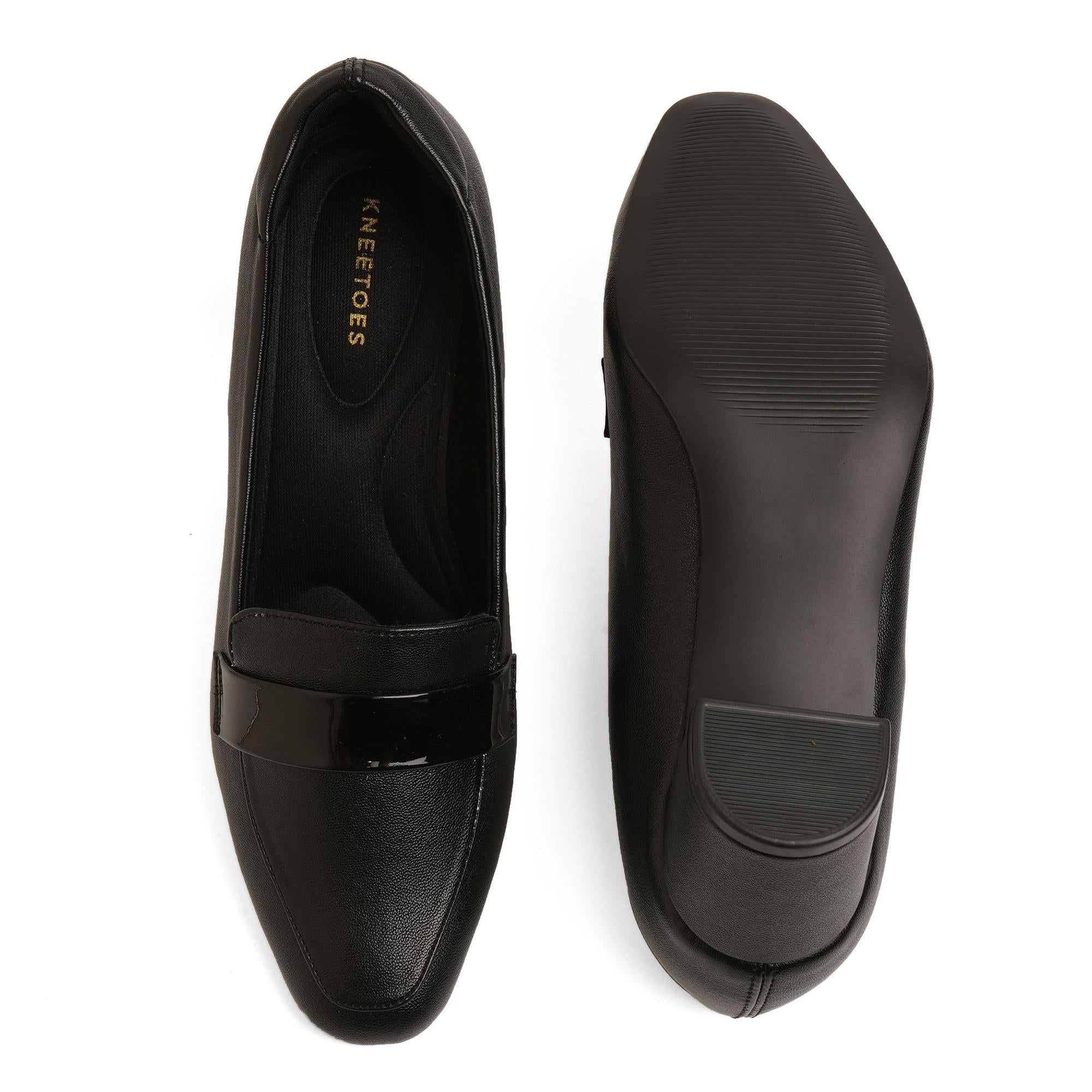 Classic Charm Black Block Heel Loafer Shoes