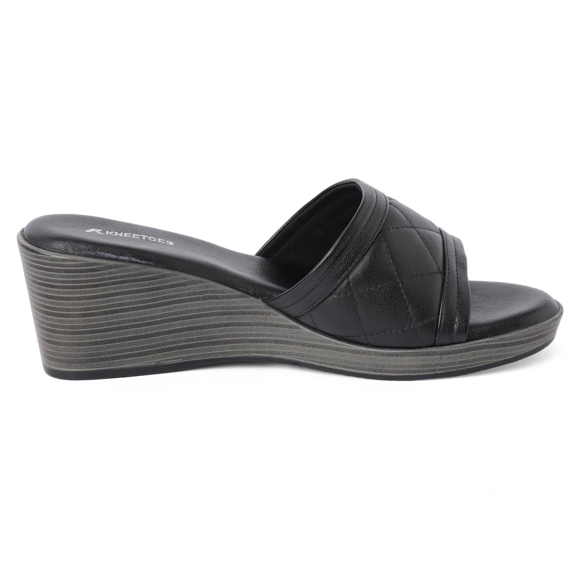 Black Quilted Wedge Sandals