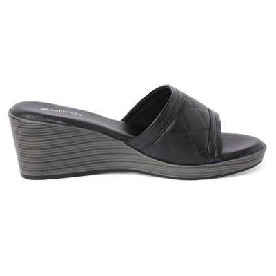 Black Quilted Wedge Sandals