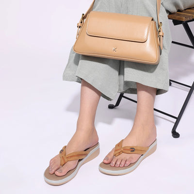 Beige Printed Lightweight Thong Sandals