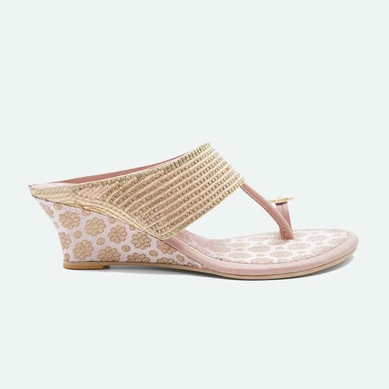 Pearl Chic Rose-Gold Wedge Sandals