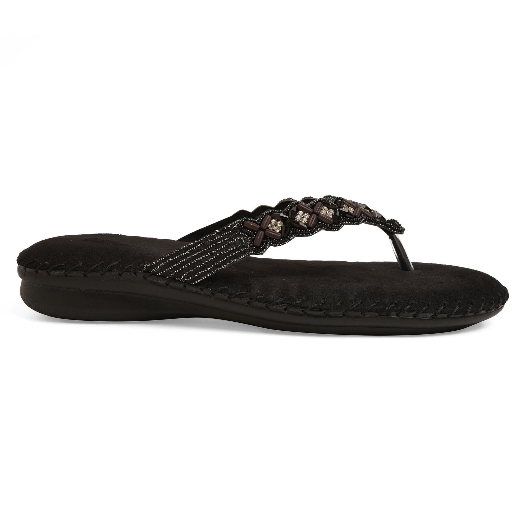 Bead Luxe Black Thong Sandals