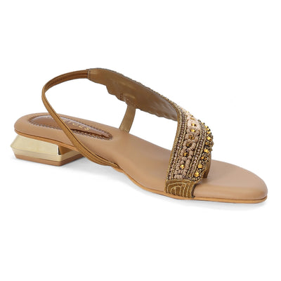 Embellished Bronze Stylish Open-Toe Sandals