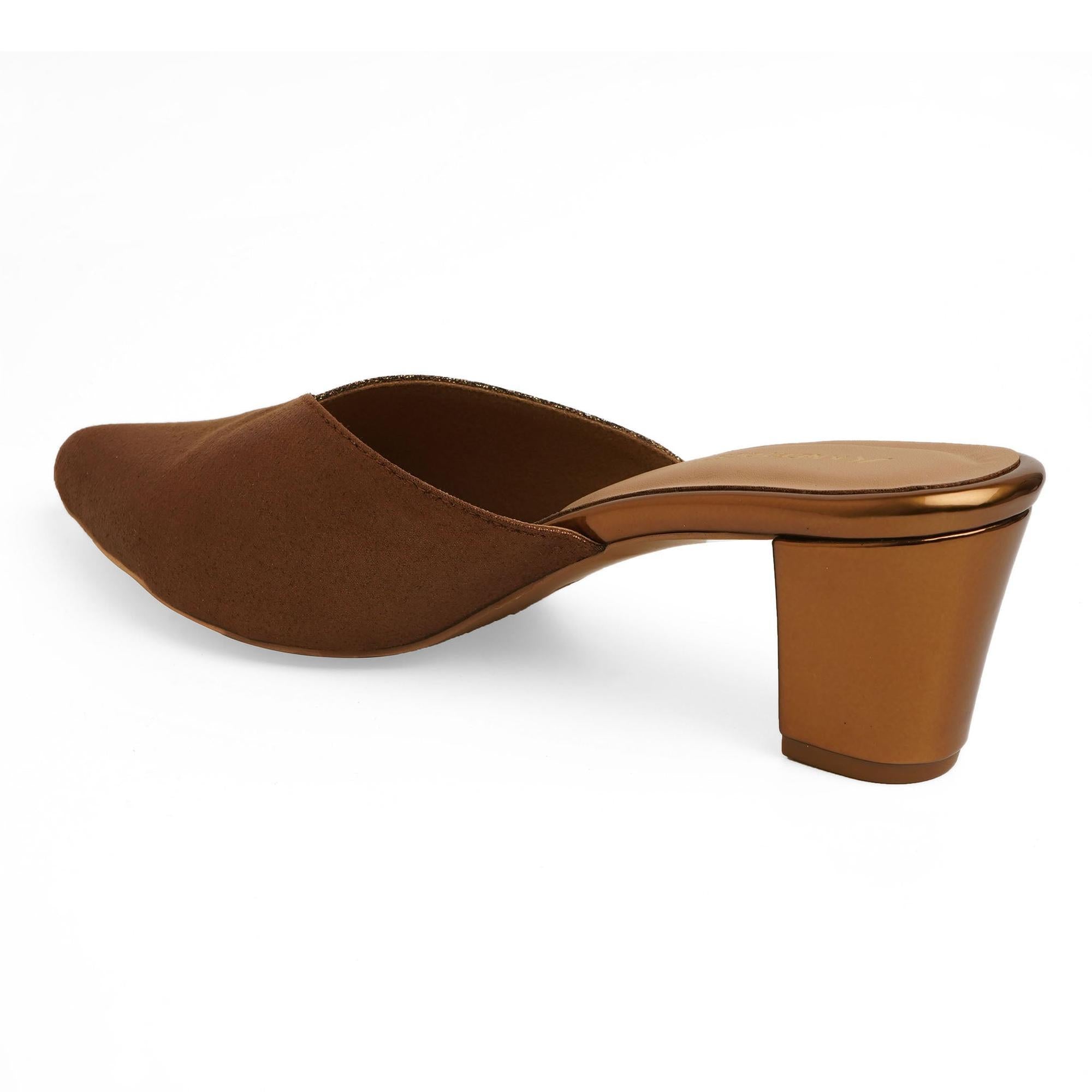 Bronze Metallic Block Heel Mules