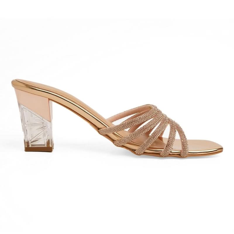 Sparkly Stone-work Block Heel Sandals