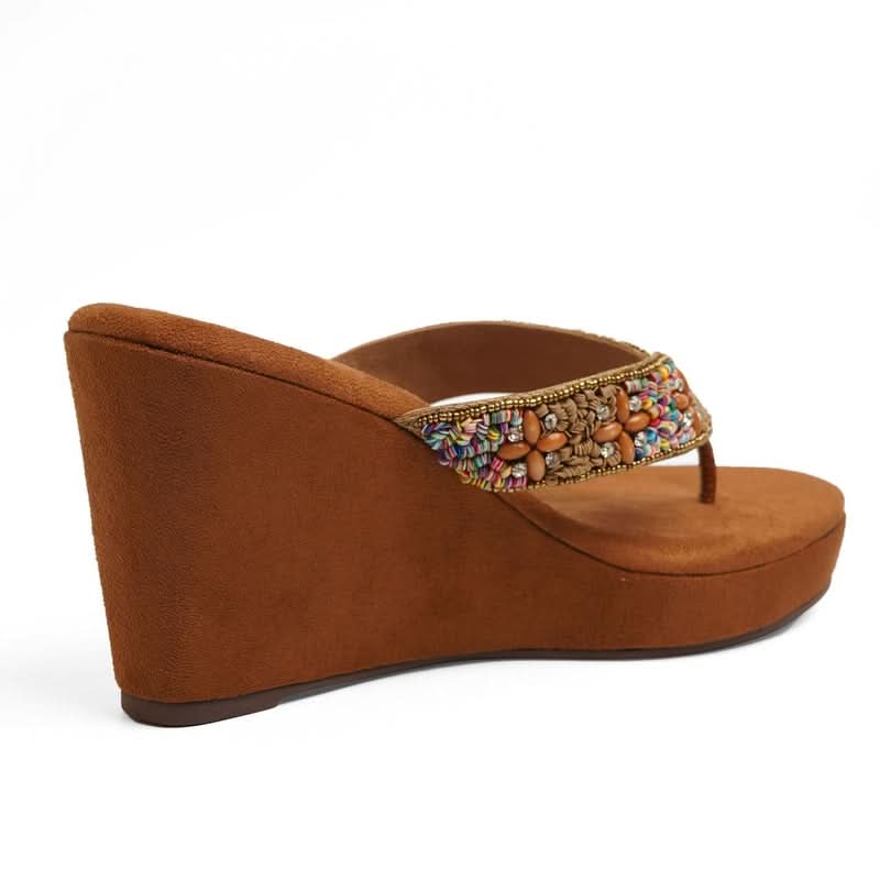 Sparkly Brown Beaded Wedge Sandals