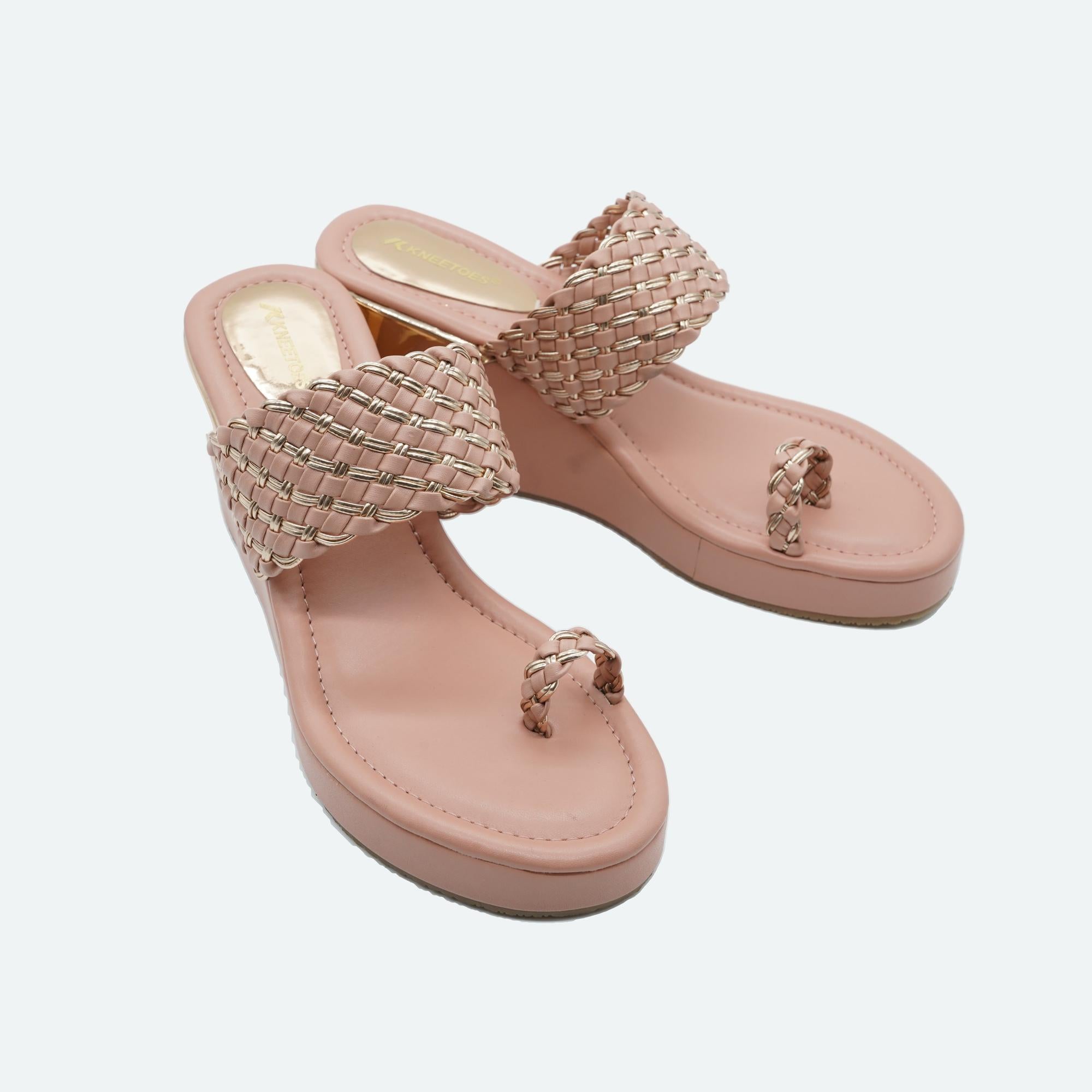 Bloomy Peach Braided Wedge One-Toe Sandals