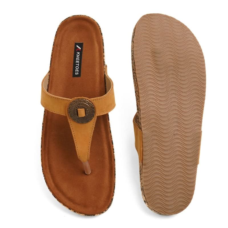 Classic Charm Leather Tan Casual Thongs